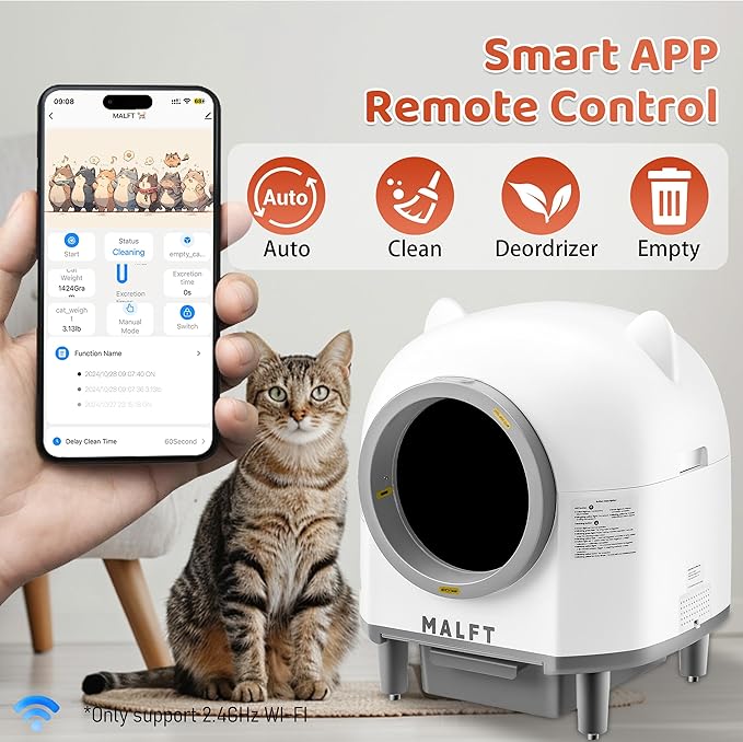 Automatic Cat Litter Box 90L –Self-Cleaning Cat Litter Box, Smart APP Monitoring, Safety Sensors, Low-Noise Cleaning, Large Capacity for Multiple Cats (Includes Mat & Waste Bags)-Mewly Pet