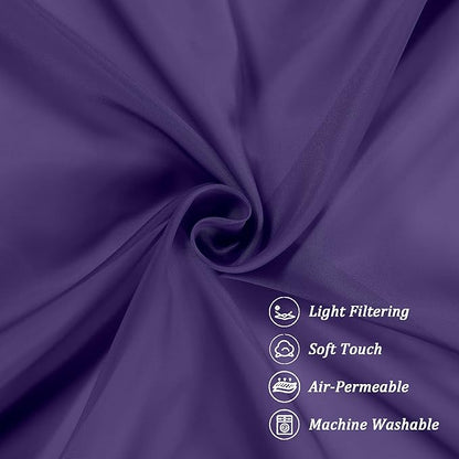 Chyhomenyc Sheer Valances for Windows 2 Packs, 42Wx14L Inches Small Window Valance for Living Room Bathroom Cafe Laundry Basement, Elegant Rod Pocket Voile Valance, Purple