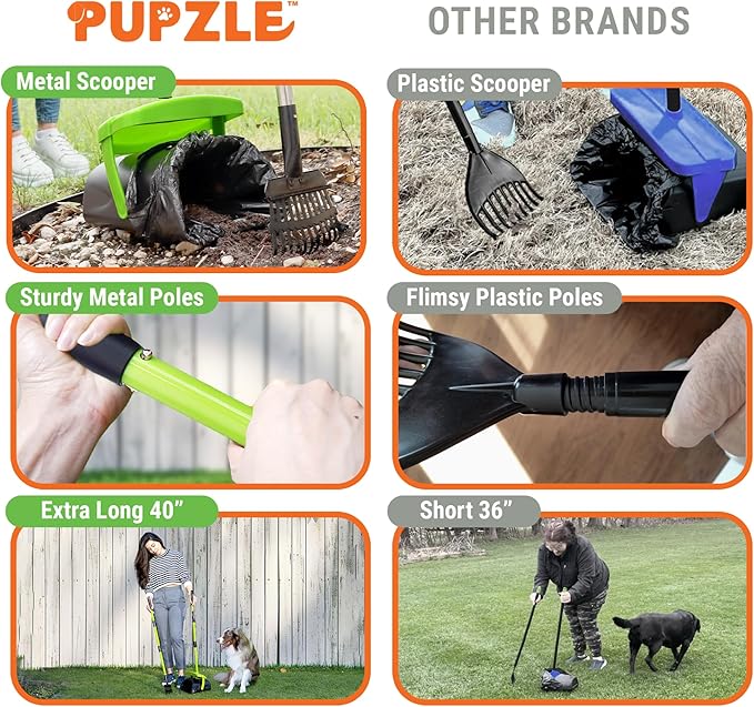 Dog Pooper Scooper with Bag Attachment, 40" Long Handle Pooper Scooper for Large Dogs, Dog Poop Scoop for Yard, Large Capacity Swivel Bin and Rake, Lavender Scented Bags (Green)-Mewly Pet