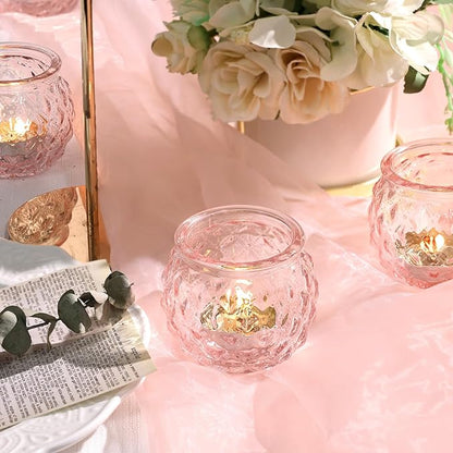 DARJEN 48Pcs Pink Votive Candle Holders- Round Candle Holders Bulk for Flameless LED Tea Waxes, Romantic Candle Holder for Wedding & Home Table Decor, Various Parties