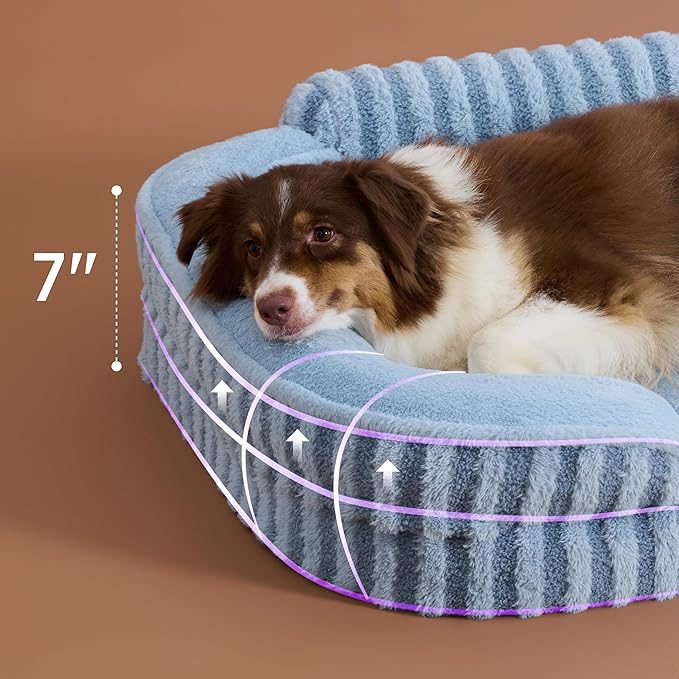 LE SURE Cute Dog Beds Large Sized Dog, Orthopedic Waterproof Large Pet Bed with Sides, Non-Slip Bottom and Egg-Crate Foam Pet Couch Sofa with Washable Removable Cover, Blue-Mewly Pet
