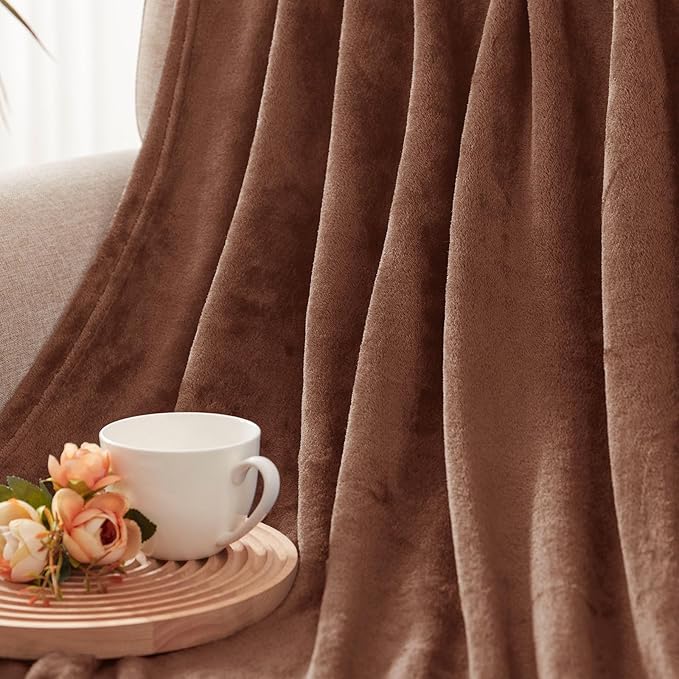 Exclusivo Mezcla Fleece Throw Blanket for Couch, Sofa, 300GSM Super Soft and Warm Blankets, Brown Throw All Season Use, Cozy, Plush, Lightweight, 50x60 Inches