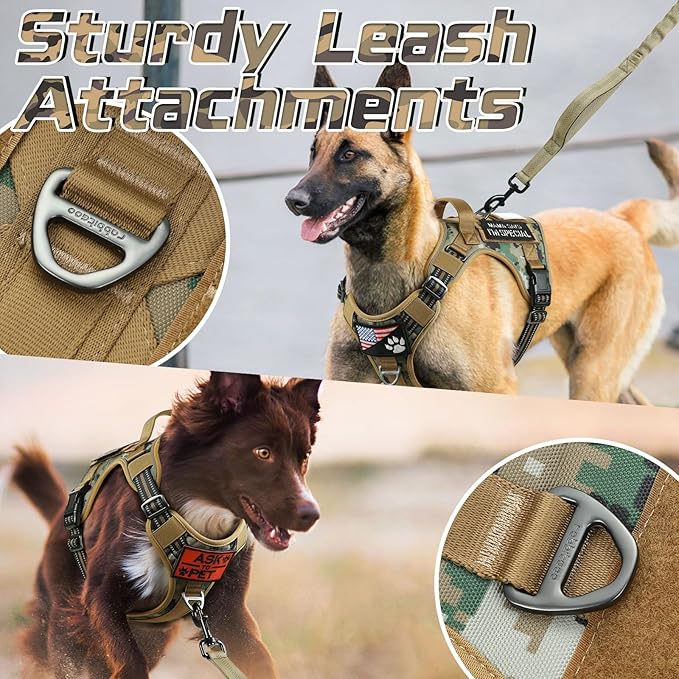 rabbitgoo Tactical Dog Harness for Large Dogs, No Pull Military Service Vest with Handle & Molle, Easy Control for Training Walking, Adjustable Reflective Straps, Brown camo, XL-Mewly Pet