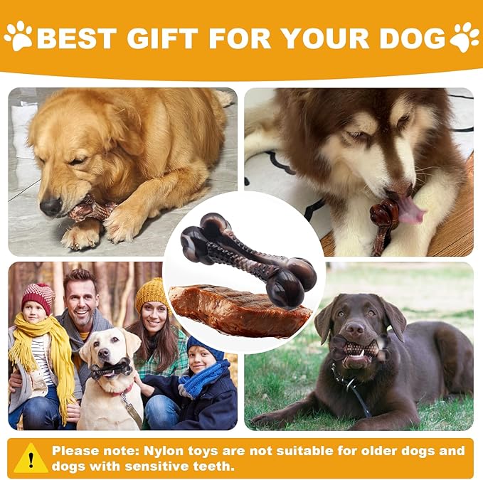 Dog Chew Toys for Aggressive Chewers, Tough Chew Toys for Dogs Large Small Medium, Indestructible Dog Bone Toy For Chewer, Durable Nylon for Puppy Dogs Teething Toy to Keep Them Busy,Beef Flavor Gift-Mewly Pet