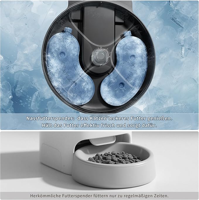 Automatic Cat Feeder Wet Food, Whisker-Friendly Automatic Cat Food Dispenser True 4-Meal Design with Locking Lid, Smart Timer Feeder for Wet Cat/Dog ，2-Ice Packs, Easy to Clean (Black)-Mewly Pet