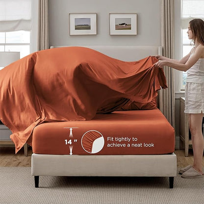 Bedsure Full Comforter Set Burnt Orange - Bed in a Bag Full Size Bedding Set 7 Pieces, GentleSoft™ Pintuck Bed Set Gift for Family, Pinch Pleat All Season Comforter with Sheets, Pillowcases & Shams