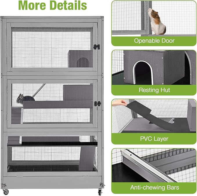 GUTINNEEN Large Chinchilla Cage, 4 Levels Ferret Cage - Large Critter Nation Hutch with Chew-Proof Aluminium Edge & PVC Layer, Brake Wheels Moveable - for Hamster, Rat, Gerbil-Mewly Pet
