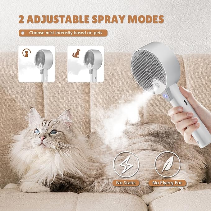 Cat Steam Brush,Cat Brushes for Indoor Cats, 4 In 1Spritz Spray Defur Comb, Cloud Care Shedding Control, Pet Grooming Brush for Long Short Hair Cats Dogs, Massage Clean Design Pet Steam Brushes-Mewly Pet