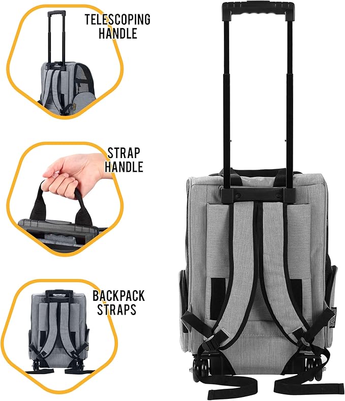 KOPEKS Deluxe Backpack Pet Travel Carrier with Double Wheels for Pets up to 10 Pounds - Black - Approved by Most Airlines-Mewly Pet