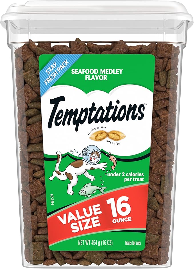 Temptations Classic Crunchy and Soft Cat Treats, Seafood Medley Flavor, 16 oz. Tub-Mewly Pet