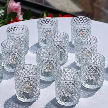 Woho 12Pcs Clear Votive Candle Holders, Tealight Candle Holder for Home Decor, Glass Tea Lights Candle Holder for Birthday Holiday Table