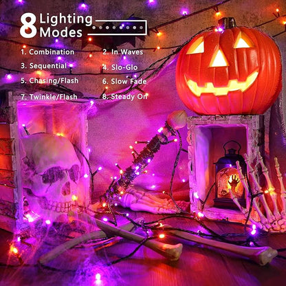 Brizled Halloween Lights, 262.46FT 800 LED Halloween Lights, Mini Purple Light 8 Modes Waterproof, Plug in Orange LED String Light for Outdoor Indoor Thanksgiving Party Decor (Orange & Purple)
