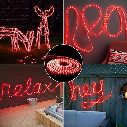 Brizled Rope Lights Outdoor, 18ft 216 LED Red Christmas Rope Lights Connectable, 120V Plugin Red Christmas Light Waterproof Clear Tube Lighting Indoor for Xmas Patio Garden Party Home Decorations
