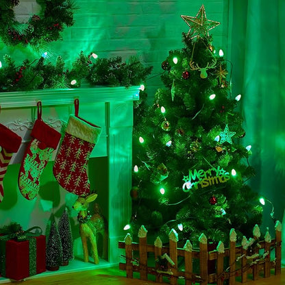 C9 Christmas String Light Green, 25ft Vintage Christmas Tree Lights, Outdoor Roofline String Lights with 25+2 Green Bulbs for Patio Garden Holiday Indoor Home Xmas Decoration, Green Wire