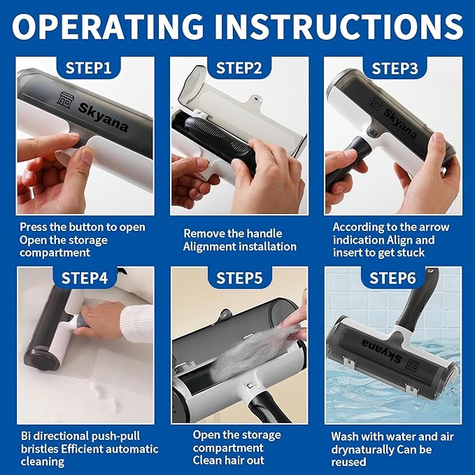 SKYANA Pet Hair Remover Roller Brush, Self-Cleaning Lint Roller for Dogs and Cats.hair removal for Fourniture,Couch,Carpet,Clothing,and bedding,portable,multiple surface.Removal tool.Lint Roller-Mewly Pet