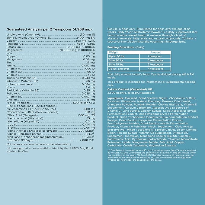 12-in-1 Multivitamin Powder for Dogs - 5.4 oz of Puppy and Senior Dog Vitamins and Supplements - Advanced Formula with Glucosamine, Omega 3,6,9, Vitamins, Probiotics, and More - Made in The USA-Mewly Pet