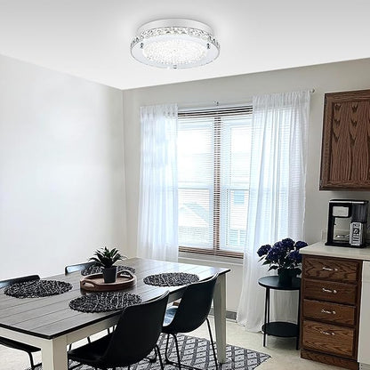 Crystal Flush Mount Ceiling Light Fixture 13.8" Hallway Lighting Fixtures Ceiling Crystal Ceiling Light Fixture Chrome for Kitchen, Bathroom, Bedroom, Closet