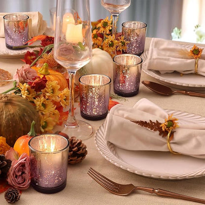 Volens Purple Votive Candle Holders Set of 12, Speckles Mercury Glass Tealight Candle Holder Bulk for Table Wedding Centerpiece, Purple and Gold Party Decorations & Home Decor