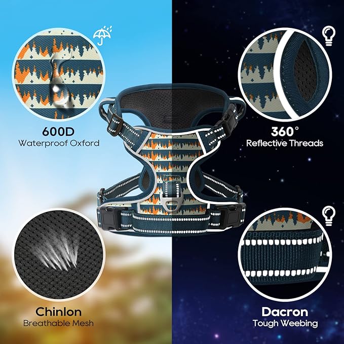 Timos Dog Harness, No-Pull Pet Harness with 2 Leash Clips, 3 Snap Buckles Adjustable Soft Padded Dog Vest, Reflective No-Choke Pet Oxford Vest with Easy Control Handle for Small Medium Large Dogs-Mewly Pet