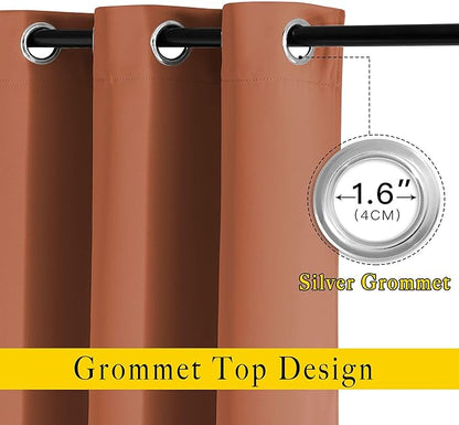 NICETOWN Blackout Large Window Curtains 84 inches Long - Grommet Room Darkening Sliding Door Thermal Curtains & Drapes Sound Block for Bedroom/Living Room (Burnt Orange, 2 Panels, W66 x L84)