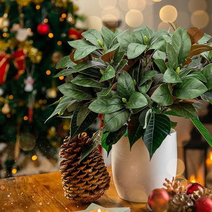4 Pcs Artificial Magnolia Leaves Branches 30 Inch Each with 3 Branches with Magnolia Fruit Faux Stems for Indoor Outdoor Home Wedding Floral Arrangement Decoration