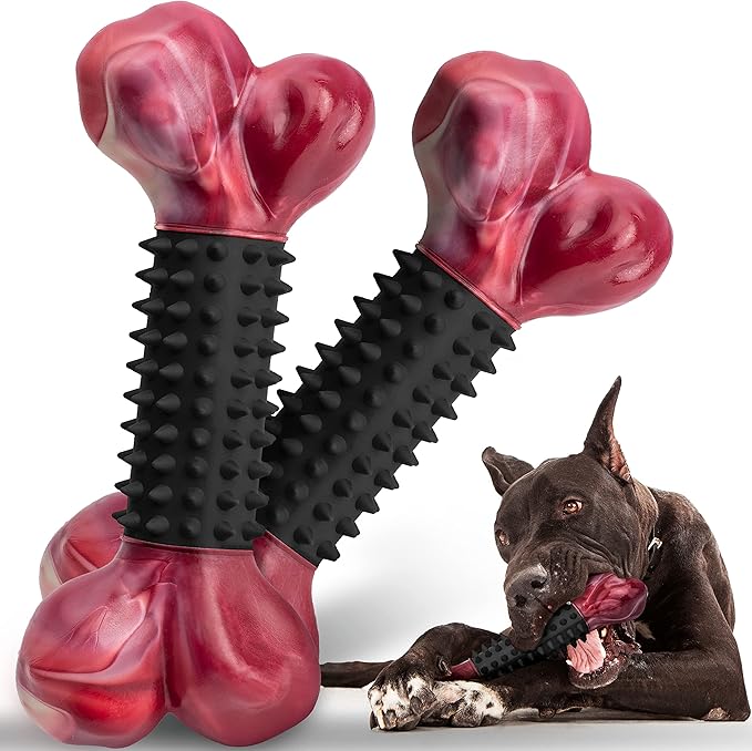 Apasiri Dog Toys for Aggressive Chewers with Bacon Flavor: 8" Indestructible Chew Bones for Large Breeds, Tough Nylon & Rubber Dog Toys Keep Them Busy, Interactive Play - 2-Pack-Mewly Pet