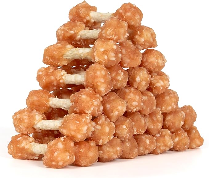 MON2SUN Dog Treats, 16oz Mini Rawhide Chews, Chicken Dumbbells with Rice for Small Dogs & Toy Breed, Crunchy and Healthy (2.5 Inch 30 Count)-Mewly Pet