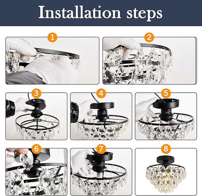 YYJLX Crystal Chandelier,Modern Semi Flush Mount Small Ceiling Light Oil Rubbed Bronze,Mini E26 Ceiling Lamp for Hallway Bedroom Bathroom Closet