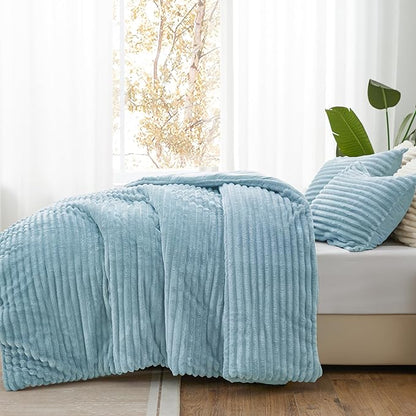 BEDELITE Fleece Twin Comforter Set -Super Soft & Warm Fluffy Light Blue Bedding, Luxury Fuzzy Heavy Bed Set for Winter with 1 Pillow case