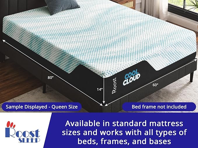 ROOST SLEEP Memory Foam Mattress, 14-Inch Twin XL – Cool Cloud Gel Foam Bed for Extra Length Comfort – Pressure-Relieving and Cooling Mattress for Restful Sleep