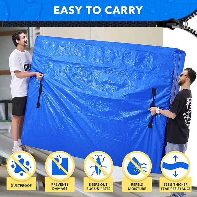 AlexHome Mattress Bags for Moving and Storage - Full XL- Heavy Duty Tarp Reusable Mattress Storage Bag,Easy Carrier Mattress Moving Cover,Moving Bags,Moving Supplies (Full XL Size)