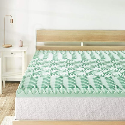 Mellow 1.5 Inch 5-Zone Memory Foam Mattress Topper, Calming Aloe Infusion, Dorm Essentials, Full