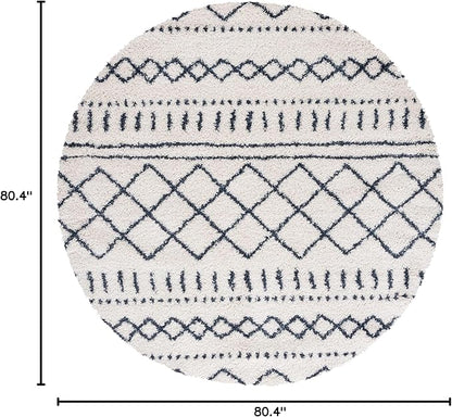 SAFAVIEH Arizona Shag Collection 6'7" Round Ivory/Slate ASG741M Moroccan Non-Shedding Entryway Foyer Living Room Bedroom Kitchen 1.2-inch Thick Area Rug