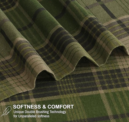 RUVANTI Flannel Sheets King Size - 100% Cotton Brushed King Size Sheets Set - Deep Pockets 16 Inches Bed Sheets - All Seasons Breathable & Extra Soft - Warm & Cozy, 4 Piece, DNA Plaid