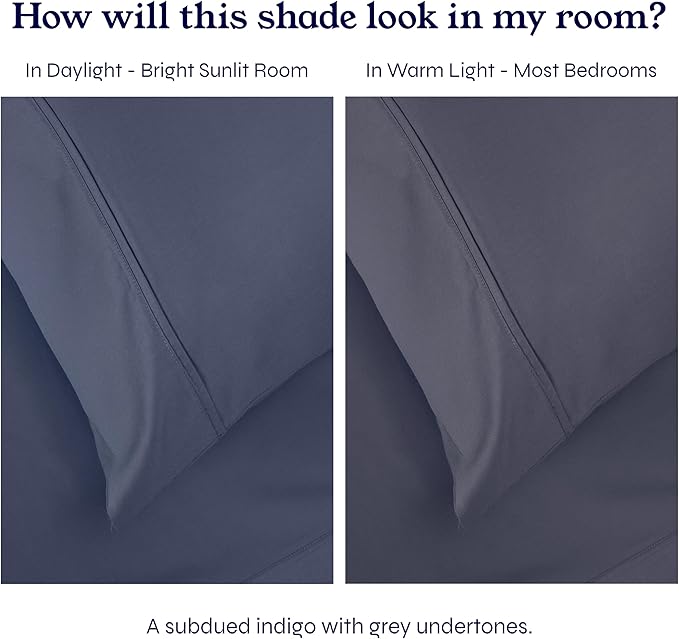 California Design Den Split King Sheets Sets for Adjustable Bed - Soft 400 Thread Count Sateen, Natural 100% Cotton Sheets, Deep Pockets, Breathable, Cooling and Durable Bedding - Indigo Dusty Blue