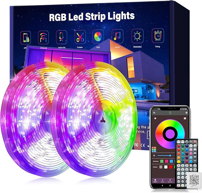 Led Lights for Bedroom 200ft Music Sync Color Changing Led Strip Lights with 60 Key Remote and App Control RGB Led Light Strip for Home Party Room Decoration (2 * 100ft)
