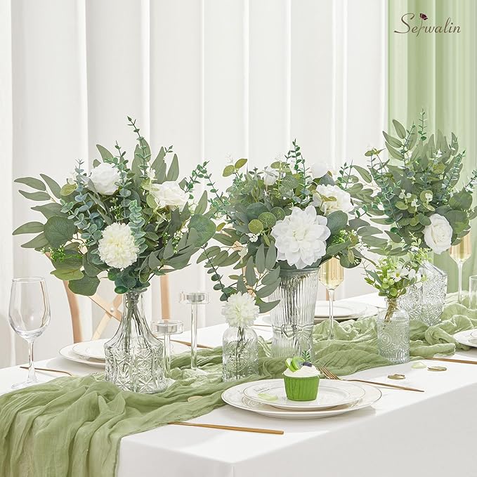 Serwalin 200pcs Artificial Mixed Eucalyptus Leaves Stems Bulk, 4Kinds Silver Dollar Eucalyptus Leaves Picks,Faux Eucalyptus Stems Sprays for DIY Bouquets Floral Arrangement Home Decor