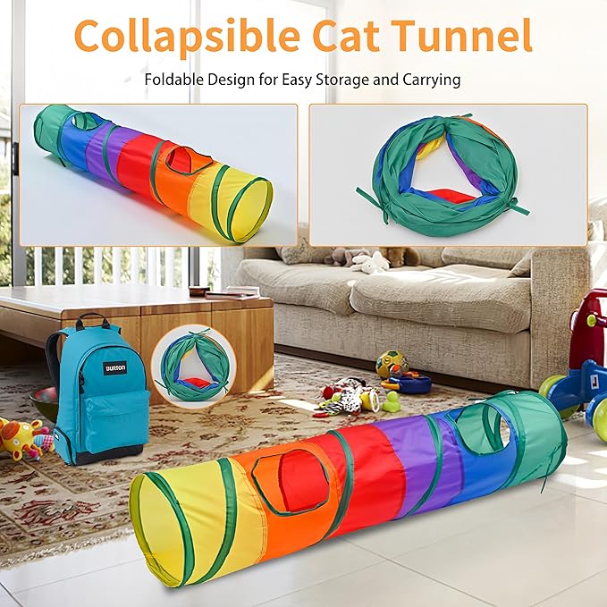iCAGY 25-Piece Cat Toys Kit with Rainbow Tunnel - Interactive Cat Toy Bundle for Indoor Cats, Kitten Playtime Variety Set Includes Feather Teaser, Springs, Balls, Mice & Noise Toys-Mewly Pet