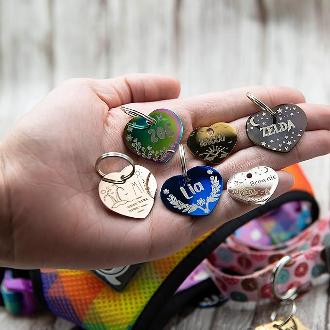 Personalized Dog Tag with 5 Lines of Custom Deep Engraved Durable Stainless Steel Pet ID Name Tag Designer Small Size Heart-Mewly Pet