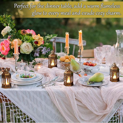 LLQ 12Pcs Mini Lantern with LED Tea Light, Garden Fairy Party Decorations, Battery Included, Vintage Lanterns Decorative, Hanging Candle Lanterns for Halloween Christmas Wedding Table Centerpiece
