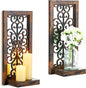Farmhouse Wall Candle Holder Decor: Rustic Candle Sconces Set of Two for Pillar Candles - Brown Wooden Shelving for Fireplace Bathroom Hallway