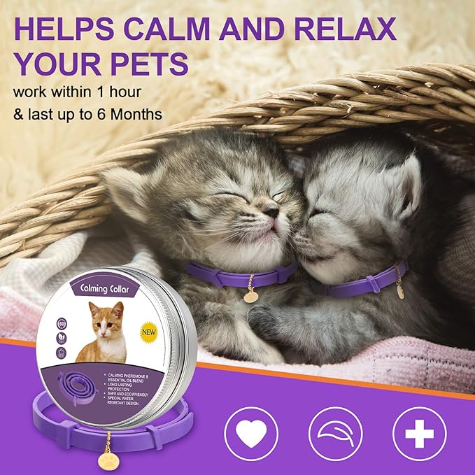 4 Pcs Cat Calming Collar Adjustable Lavender Scent Relaxing Cat Collar with 2 Pendant for Puppies Reduce Stress Aggression Anxious, up to 15 Inches(Purple, Gold)-Mewly Pet
