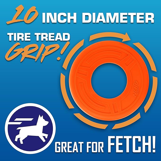 Nerf Dog Atomic Flyer Outdoor Dog Toy, 10 Inch Flying Disc Dog Fetch Toy, Rubber Dog Toy for Medium Dogs and Large Dogs, Orange-Mewly Pet