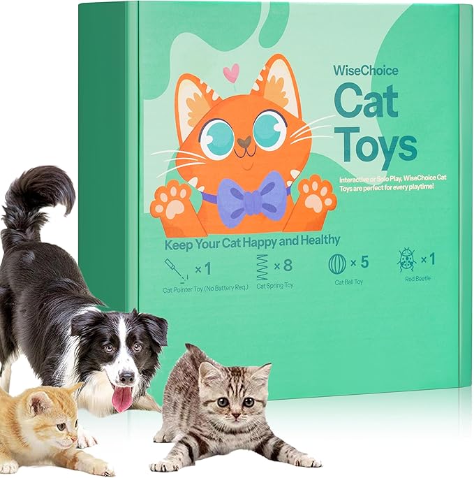 WiseChoice 15-in-1 Cat Toys, Rechargeable Dot Chase Light, Cat Spring Toy, Ball Toys with Bell and Plush Toy, Perfect for Solo or Interactive Gifts for Cats Kitten-Mewly Pet