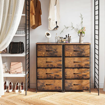 ODK Dresser for Bedroom with 4 Storage Drawers, Small Dresser Chest of Fabric Drawers with Sturdy Steel Frame, Wood Top, Vintage