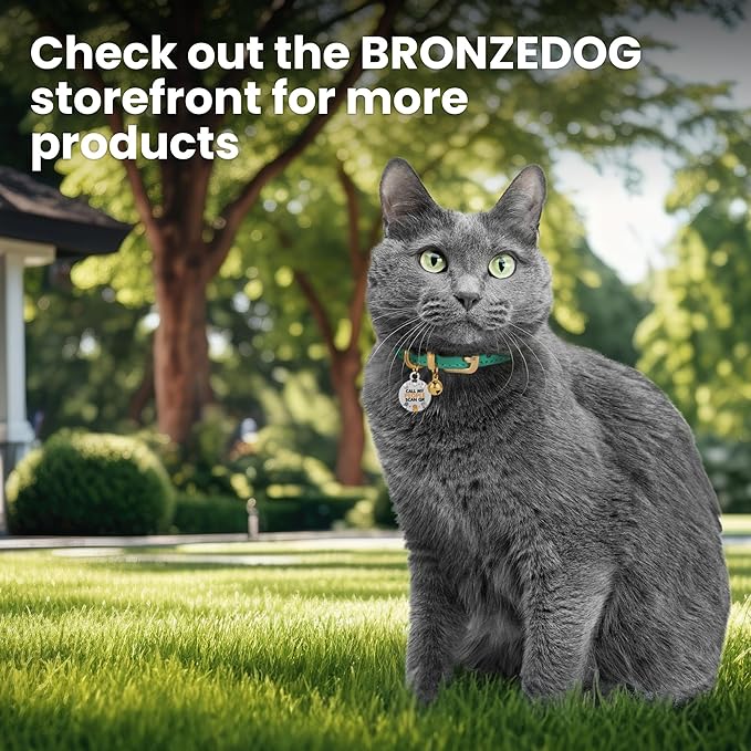 BRONZEDOG Leather Cat Collar with Removable Bells Non Breakaway Kitten QR Tag for Girl Boy (7" - 9" for Cats, Pink & Gold)-Mewly Pet