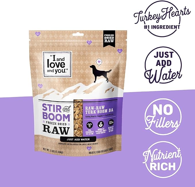 I AND LOVE AND YOU Stir and Boom Dehydrated Freeze Dried Raw Dog Food - Turkey - Grain Free, Real Meat, No Fillers, 3lb Bag-Mewly Pet