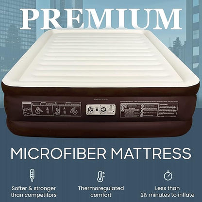 Englander California King Air Mattress with Built in Pump Raised - Double High- Luxury Size Camping Mattress - Blow Up Floor Bed for Home - Microfiber, Waterproof Airbed with Patch Kit