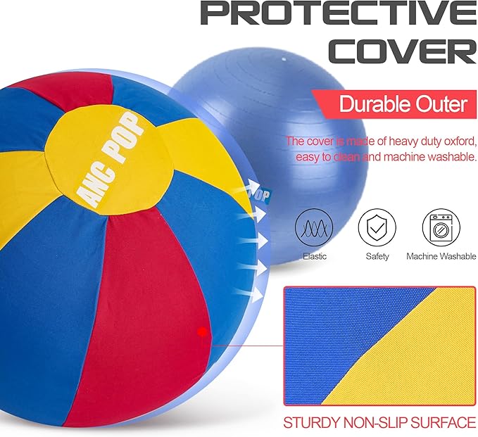 Herding Ball for Dogs Horse & Cover 25" Ball for Horses Large with Hand Pump for Play Horse Toys for Horses Stall, Red and Blue and Yellow-Mewly Pet