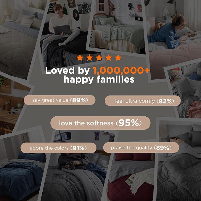 Bedsure Charcoal Grey Queen Comforter Set - 7 Pieces Reversible Bedding, Queen Size Bed Set for All Seasons, Bed in a Bag with Down Alternative Comforter, Sheets, Pillowcases & Shams